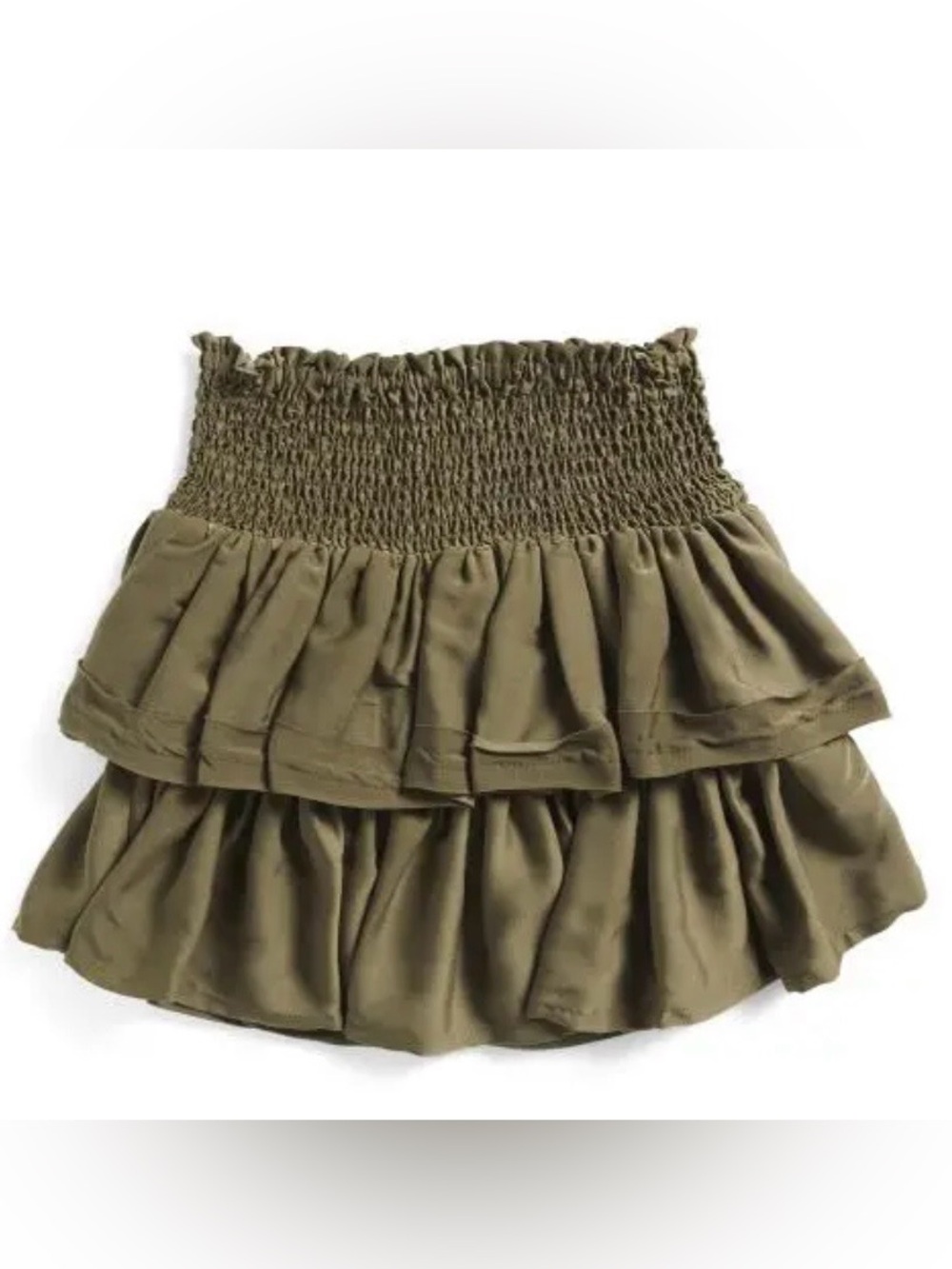 Tiered Smocked Mini Skirt in Olive